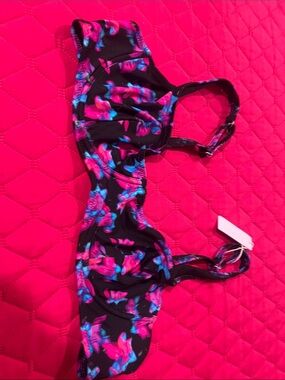 Floral Underwire Bikini Top - Black with Pink & Blue by Bright Swimwear NWT